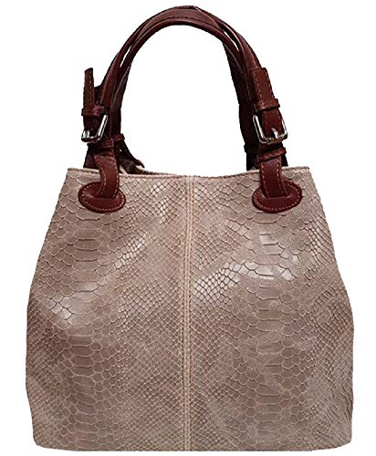 Borsa Donna in vera pelle stampata pitone made in Italy BC6929 (taupe)