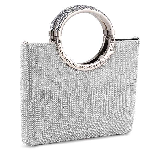 BAIGIO Pochette Donna Elegante Argento Strass Clutch Cerimonia...