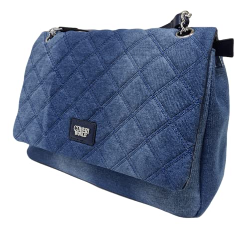 COVERI COLLECTION Borsa Donna Pattina Grande Tessuto Jeans Lavorazione...