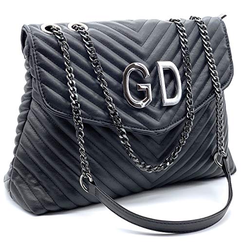 B-PROJECT Borsa Personalizzata, mod. Bea, ecopelle, nera, 33x24x10cm