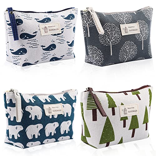 4 Pezzi Borsa Cosmetica in Tela, Borsa Trucchi Stampate Pochette Donna...