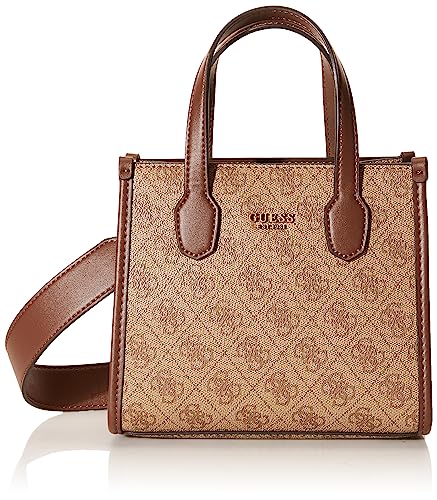 Guess Silvana 2 Borsa a mano 34 cm, Latte Logo/Brown, Taglia unica
