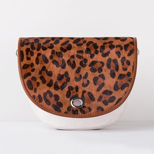 JU'STO Justo J-HOOP CANVAS CON PATTA CAVALLINO MACULATO CUOIO