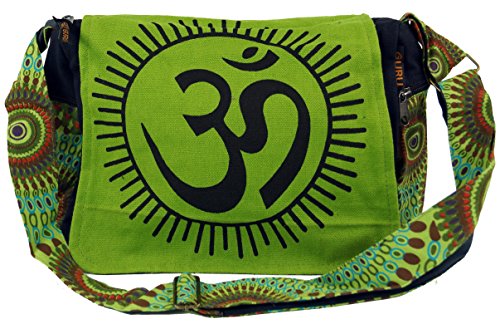 GURU SHOP Schultertasche, Hippie Tasche, Goa Tasche Om - Grün,...