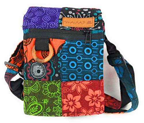 Piccola borsa a tracolla etnica per donne in cotone, Multicolore