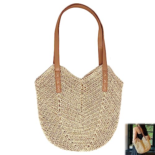 Borsa da Spiaggia di Paglia Intrecciata, Borsa a Tracolla in Paglia,...