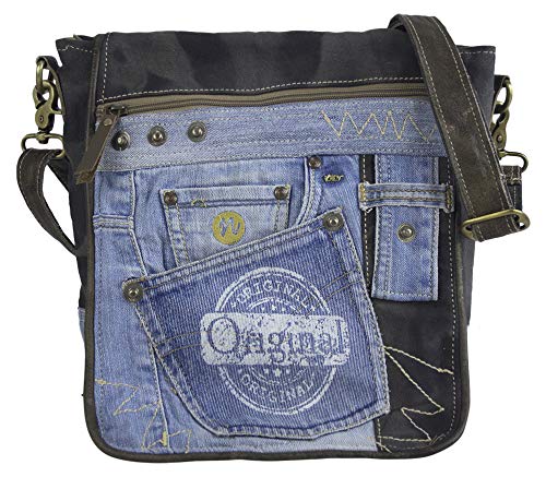 Sunsa Borsa messenger sostenibile, borsa a tracolla in jeans riciclati...