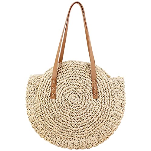 LATRAT Borsa in paglia, da donna, stile retrò, rotonda, da spiaggia,...