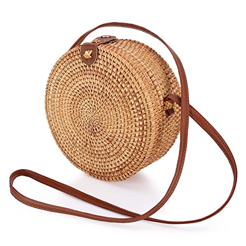 icyant Borsa a Tracolla Rotonda da Spiaggia in Rattan, Bohémien Donna...