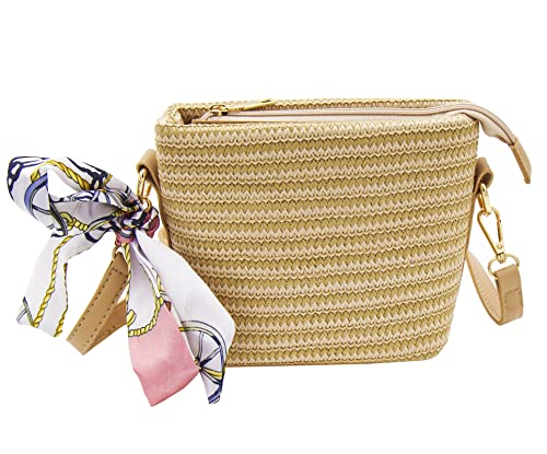 OneGenug Borsa in paglia da donna, con sciarpa vintage, borsa a...