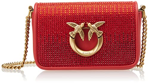 Pinko Love Click Micro Full Strass, Borsa Donna, R41Q_Rosso...