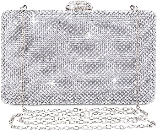 BAIGIO Pochette Donna Argento Strass Clutch Cerimonia Borsetta da Sera...