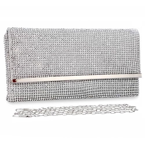 BAIGIO Pochette Donna Elegante Argento Strass Clutch Cerimonia...