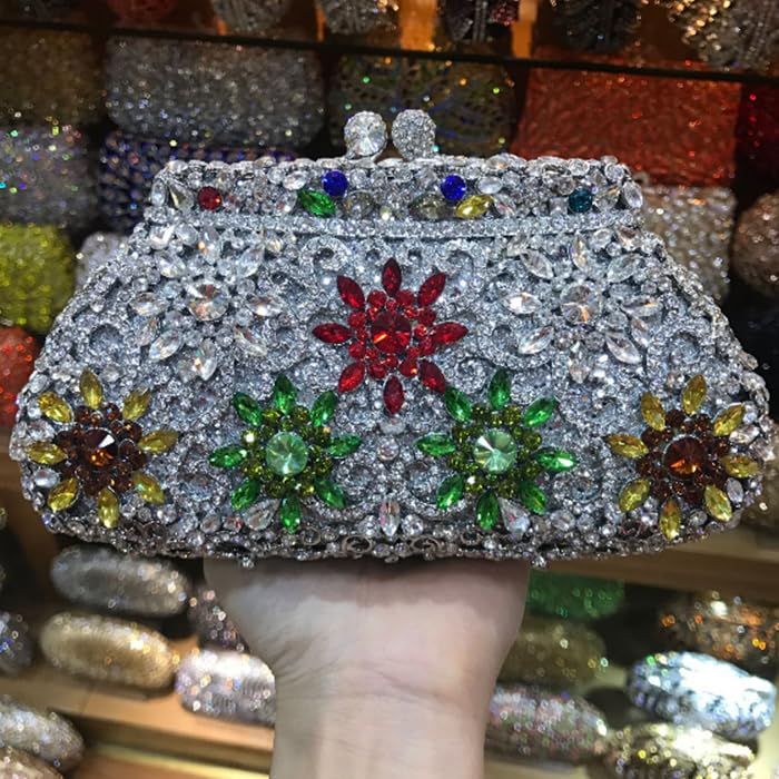 EviKoo Borsa da Donna con Pochette da Sera in Cristallo Argento con...